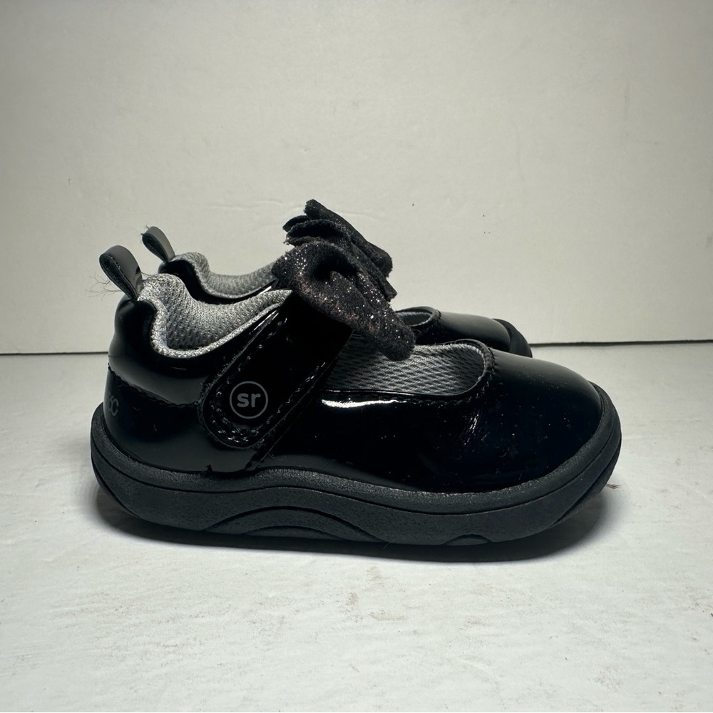 Stride Rite Infant Toddler Girl Gracie Mary Jane Black Patent Shiny Bow Shoes 3